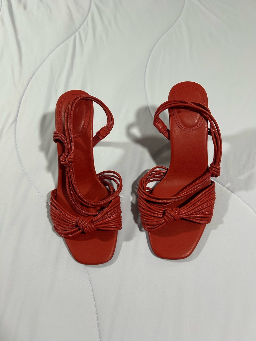 H&M Red Knotted Strappy Heeled Sandals